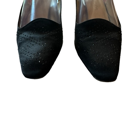 Women’s Ann Taylor Size 7.5 M Black Slingback Heels w Small Rhinestones on Toes - Picture 4 of 10